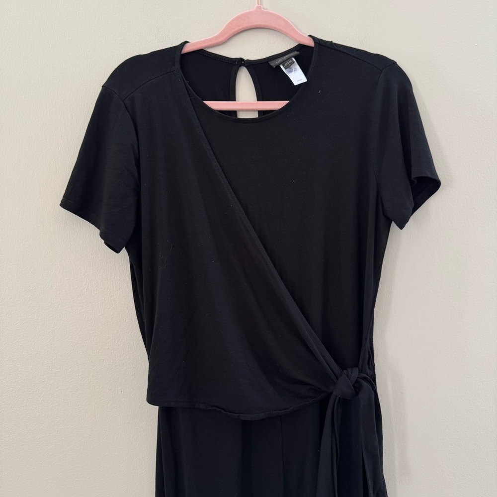 J Jill Wearever Black Side Tie Romper Wide Leg Short Sleeve Small - Picture 6 of 7